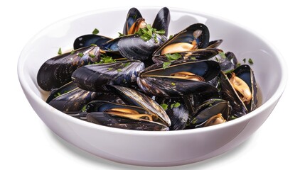 Fresh Mussels in a White Bowl
