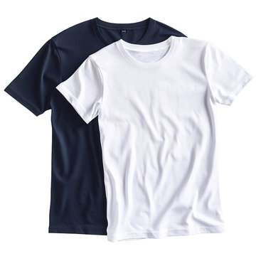 Two large and medium size t shirts in navy blue and white color on an isolated background