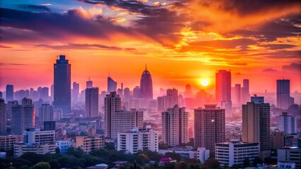 Fototapeta premium urban sunrise on the cityscape, relax morning over the building office downtown, simple atmosphere of peacefulness and majestic