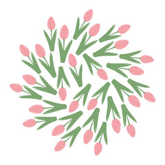 Tulips in trendy soft shades Circle background texture. Spring time greetings or wallpaper template