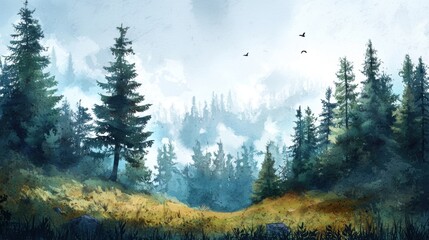 Fototapeta premium Ethereal Landscapes: A 4K Watercolor Wonderland