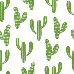 Seamless pattern with hand drawn cactus for your fabric, summer background, wallpaper, backdrop, textile. Vector illustration	