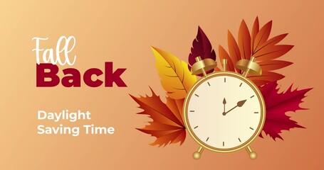 Fall Back. Set the clock to daylight saving time ends. Animation 4k with message