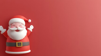 A red background with a cartoon character of Santa Claus
