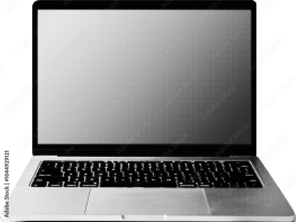Fototapete open laptop collage element transparent background, halftone notebook bitmap collage element, grunge