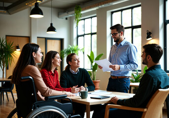 Diverse Team Discussing Ideas in Modern Office