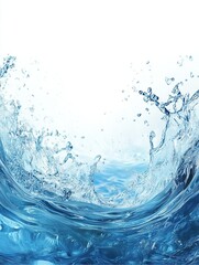 Clear blue water splash captured mid-motion against white background