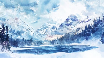Obraz premium Ethereal Landscapes: A 4K Watercolor Wonderland