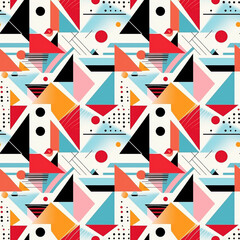Obraz premium Colorful geometric abstract seamless pattern with triangles and circles. Pattern for wallpaper, background, print on fabric and paper.