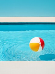 Obraz premium Minimalist Photo of a Floating Beach Ball on a Clean Background, Perfect for Summer Vacation or Beach Party Invitations Generative AI