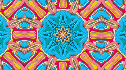 Abstract colorful psychedelic mandala kaleidoscope background pattern for a summer music festival