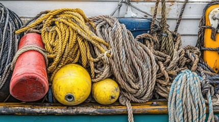 Colorful Ropes and Bouys on a Fishing Boat