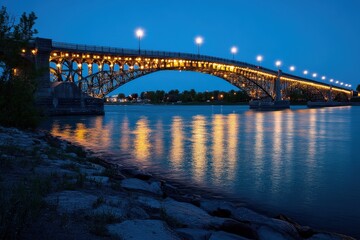 Naklejka premium Peace Bridge at Night Connecting Buffalo, New York and Fort Erie, Canada