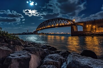 Peace Bridge at Night: Connecting Buffalo, New York with Canada