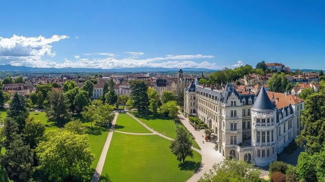 Pau Aerial Panoramic View: Exploring Historic Boulevard and Castle in France