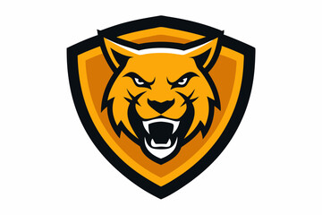 Angry tiger head mascot vector logo design vector illustration with shield on white