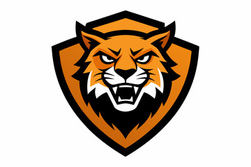 Angry tiger head mascot vector logo design vector illustration with shield on white