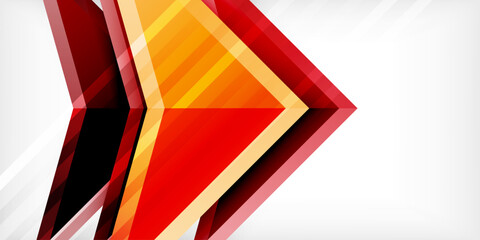 Fototapeta premium Arrows with 3d effect abstract background. Triangles on light grey backdrop