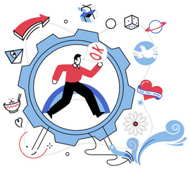 Thinking vector illustration. Imagination dances in spotlight when thoughtful pondering orchestrates symphony ideas Thoughtful analysis is architect, constructing bridges between islands information