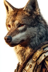 Obraz premium Majestic wolf with piercing red eyes in golden hour