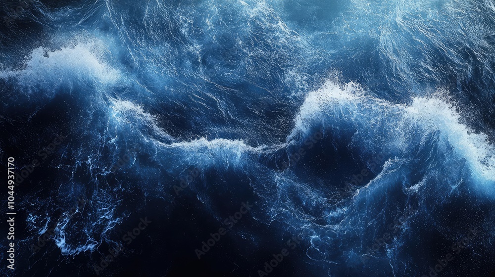 Wall mural Aerial view of blue waves splashing in the ocean