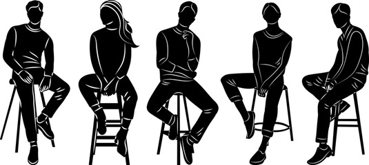 men and women sitting silhouette, vector