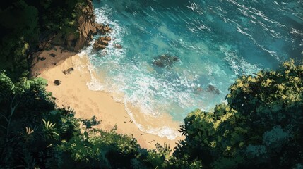 Aerial view of the ocean and a wild beach