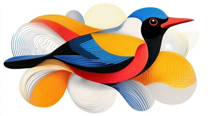 Vibrant Abstract Illustration of a Colorful Bird with Geometric Patterns and Dynamic Shapes in a Modern Artistic Style