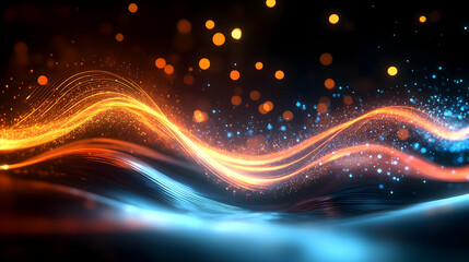 Abstract Background with Glowing Waves and Bokeh Lights