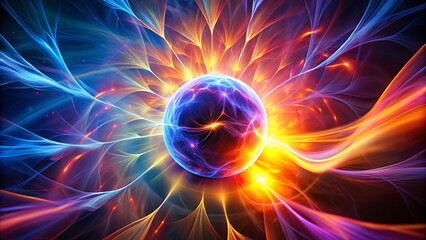 A luminous orb, pulsing with ethereal energy, radiates vibrant hues amidst a swirling vortex of iridescent tendrils.