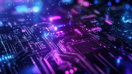 Fototapeta premium Blue and purple technology background with circuit design