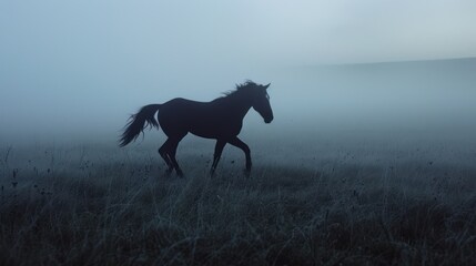 Horse Running Through Fog