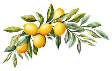 Watercolor lemons. Hand drawing ripe lemon branches with green leaves. Wreath, frame illustration.