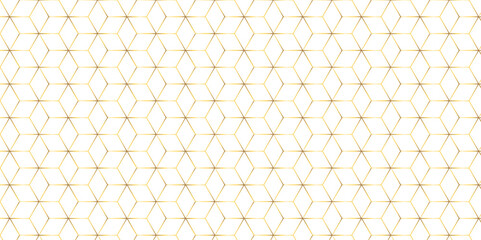 Naklejka premium Seamless pattern with hexagon square gold cube geometric pattern shapes grid metal element texture design. vector tiles gradient science web tech connection triangle diamond honeycomb hexagon art.