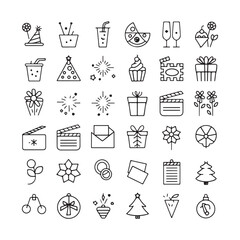 Minimalist Celebration and Event Icons – Festive Vector Line Art for Holidays, Parties, and Special Occasions
