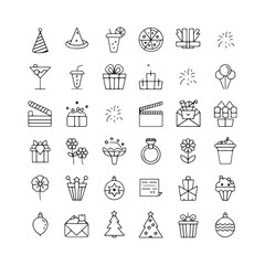 Minimalist Celebration and Event Icons – Festive Vector Line Art for Holidays, Parties, and Special Occasions