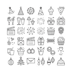 Minimalist Celebration and Event Icons – Festive Vector Line Art for Holidays, Parties, and Special Occasions