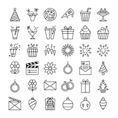 Minimalist Celebration and Event Icons – Festive Vector Line Art for Holidays, Parties, and Special Occasions