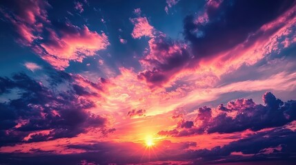 Naklejka premium Dramatic sunset with vibrant clouds in the sky