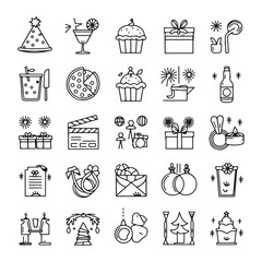 Minimalist Celebration and Event Icons – Festive Vector Line Art for Holidays, Parties, and Special Occasions