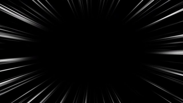 Radial line motion graphic with alpha channel. Action speed line animated on transparent background. White line, cartoon, comic, anime, manga, circle.