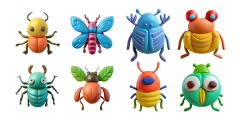 Colorful Cartoon Insects and Bugs Collection, PNG collection, set bundle, isolate on transparent or white background