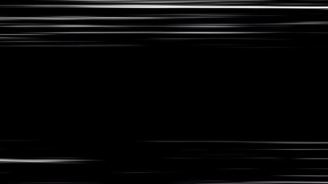 Horizontal line motion graphic with alpha channel. Cartoon speed line animated on transparent background. White action line, comic, manga.