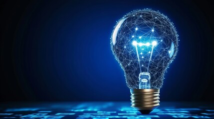 Glowing Light Bulb, Innovation and Idea Concept. Network, Digital Transformation, Future Technology.