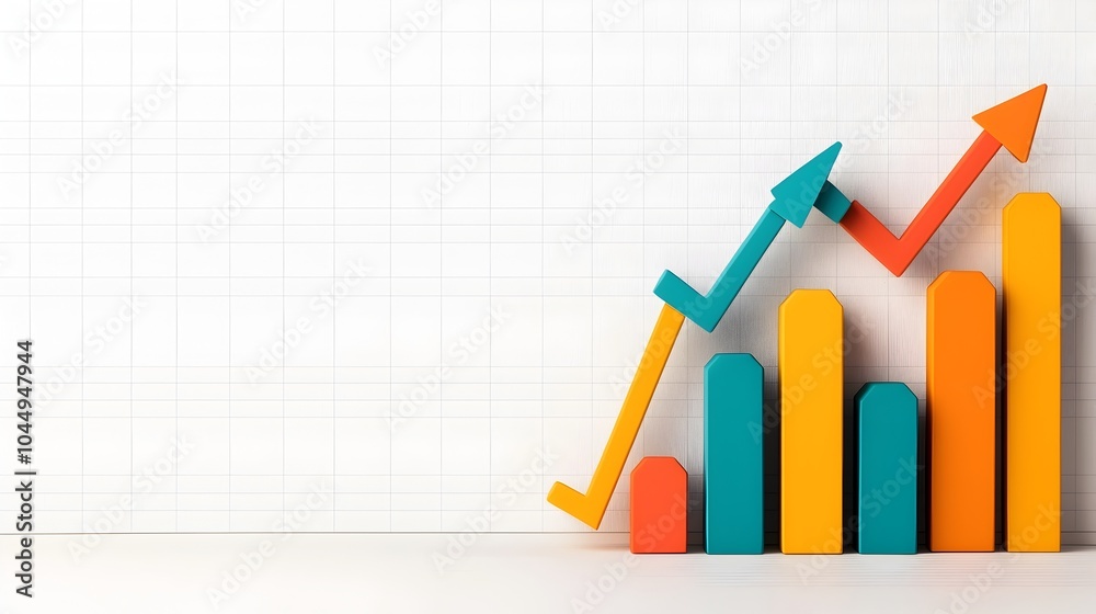 Poster Striking data visualization with a dynamic combination of overlaid line and bar charts in vivid colors set against a clean white background with a subtle grid pattern