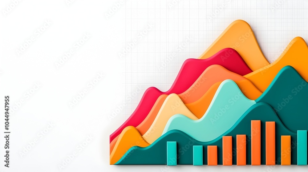 Poster Vibrant and dynamic data visualization with overlaid line and bar charts in vivid colors set against a clean white background with a subtle grid