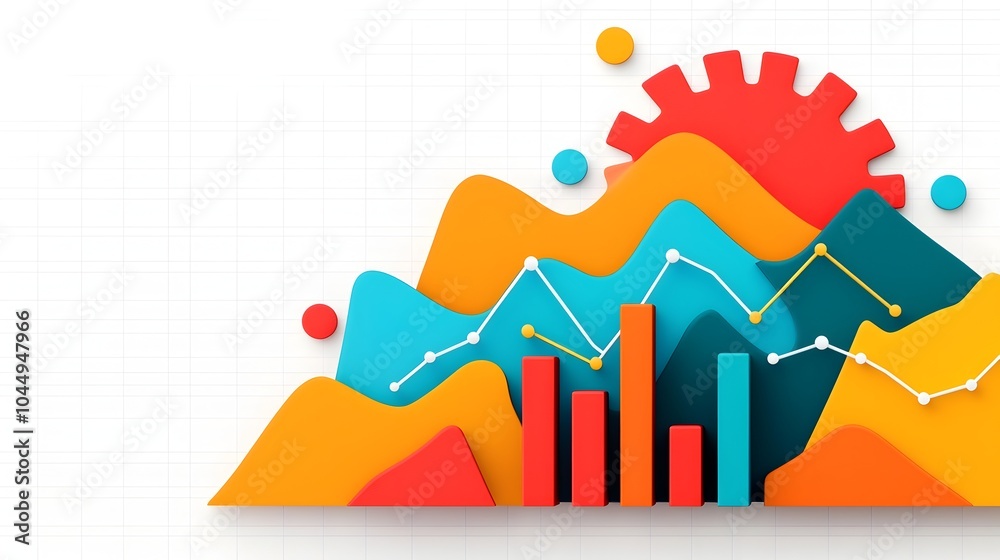 Poster Vibrant Data Visualization with Overlaid Line and Bar Charts on a Minimalist Grid Background Representing Detailed Trends and Analytics in a Dynamic Infographic Design
