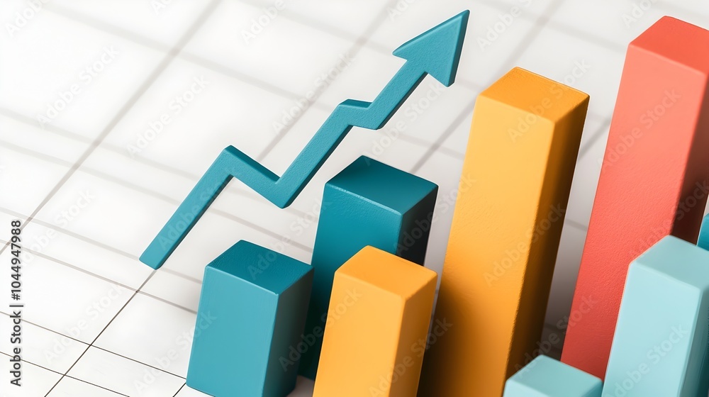 Aufkleber Vivid Dynamic Graph with Overlaid Line and Bar Charts in Vibrant Colors Set Against a White Background with a Subtle Grid