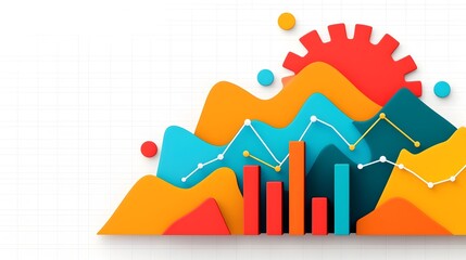 Vibrant Data Visualization with Overlaid Line and Bar Charts on a Minimalist Grid Background Representing Detailed Trends and Analytics in a Dynamic Infographic Design
