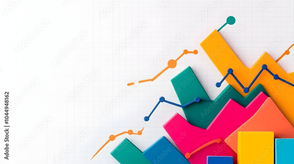 Poster Colorful and visually captivating graph featuring multiple line charts overlaid on a bar chart with a white grid background